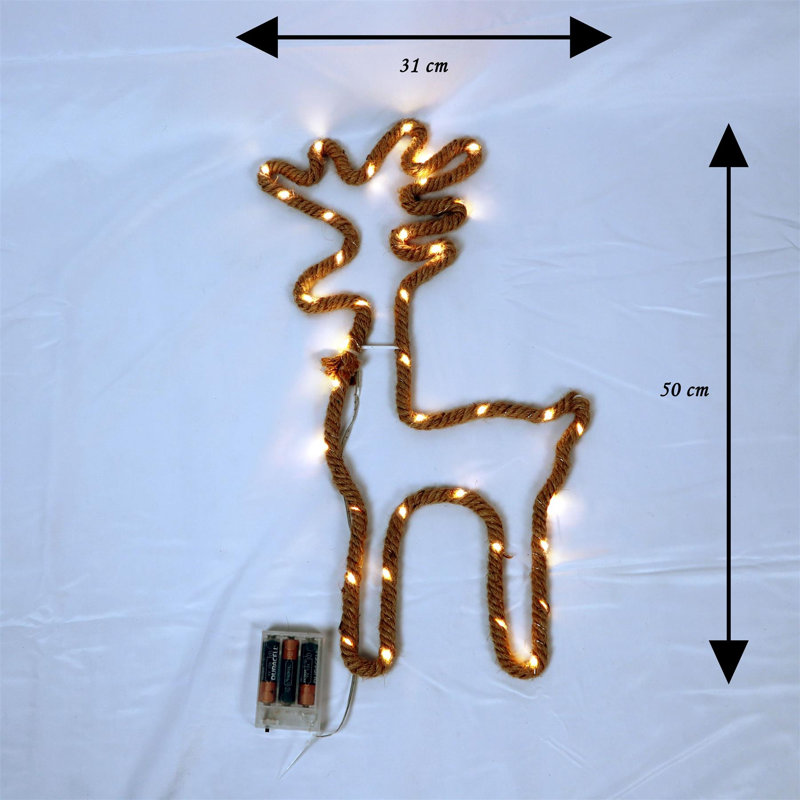 31 x 50cm Standing Reindeer Silhouette LED Hemp Rope Lights, Warm White Battery Operated Christmas Decoration for Home and Garden
