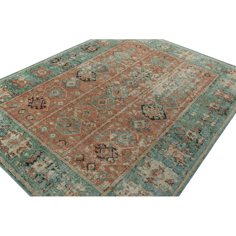 Distressed Homage Hand Knotted Wool Geometric Area Rug, Rectangle 10' x 14'