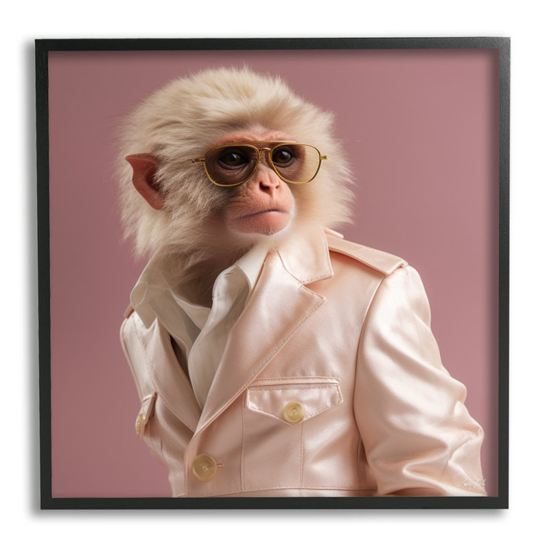 Az-144 - Portrait de singe à la mode encadré, H 17 po x l 17 po x P 1,5 po, Giclée encadrée noir minuit