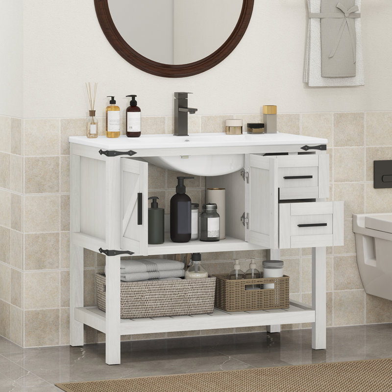 Meuble-lavabo simple 36 po avec lavabo encastré en résine 36 po, Brun