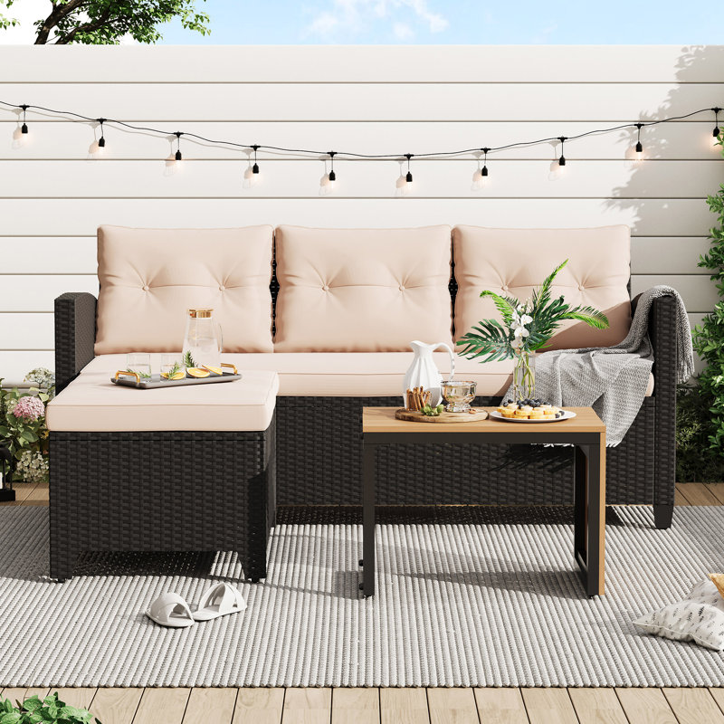 3 - Person Wicker Patio Conversation Set with Cushions