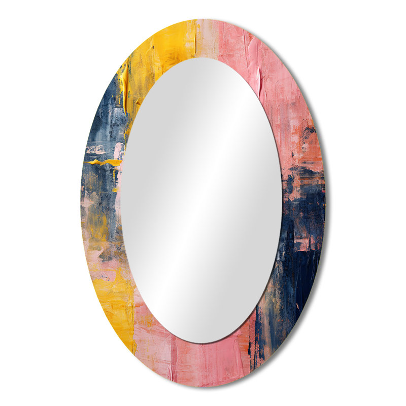 Célébration de la destinée abstraite, peinture or rose I - décor de miroir mural ovale doré, 36 po x 24 po