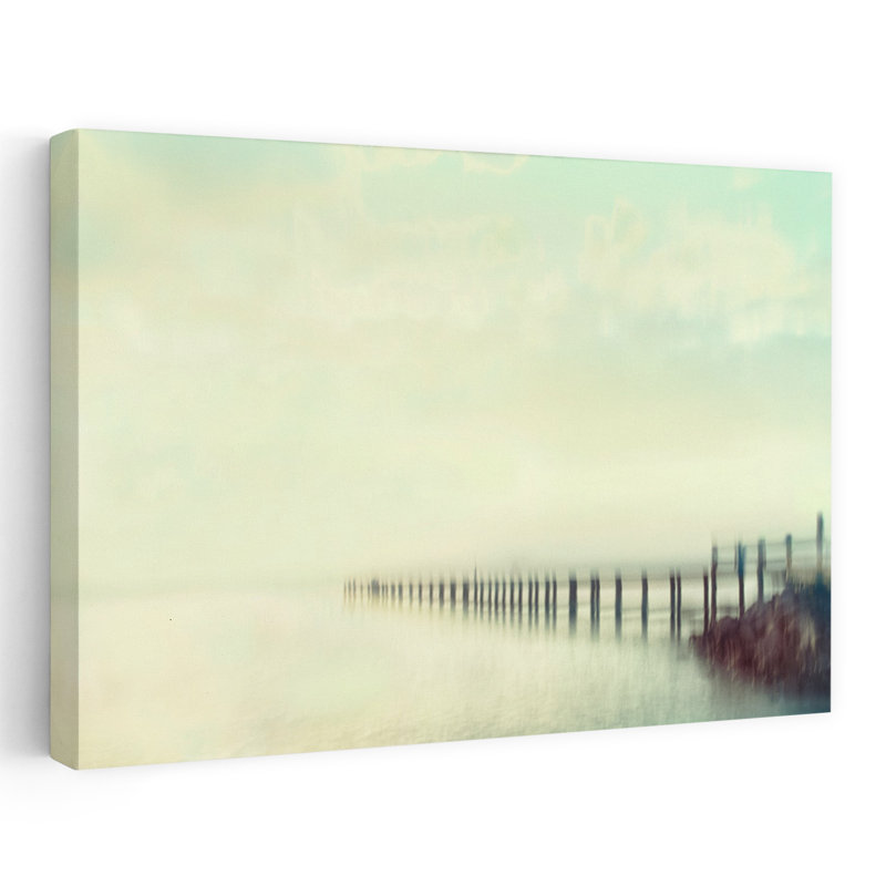 Coucher de soleil sur la plage, pont, abstrait, éthéré, paysage marin tranquille, art architectural, H 24 po x l 36 po