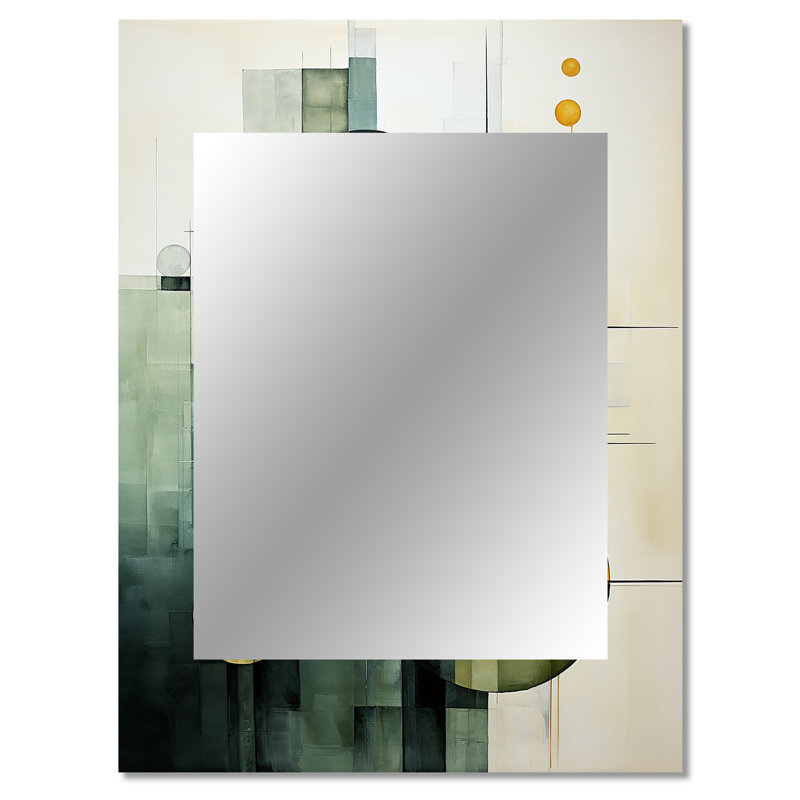 Olive Orbits Abstract Shapes I - Abstract Shapes Large Wall Mirror, Modern Unique Mirror, Printed Metal Art, 40" x 30"