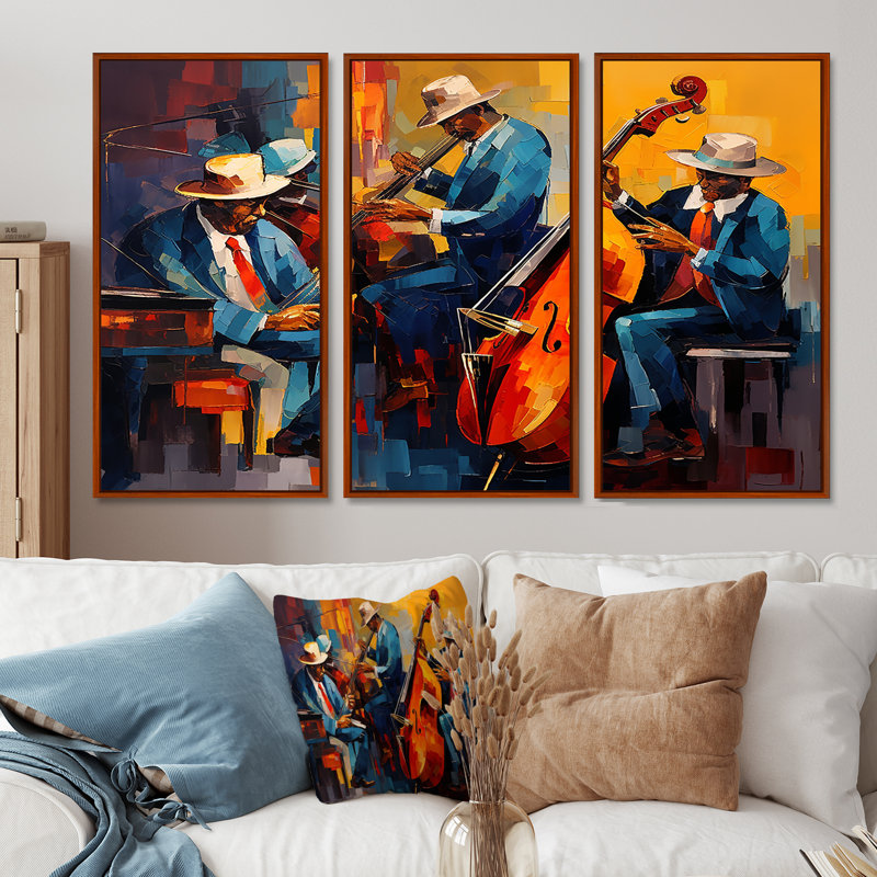 Nelia - ensemble d'art mural musicien, H 40 po x l 60 po x P 1 po, Cadre flottant brun
