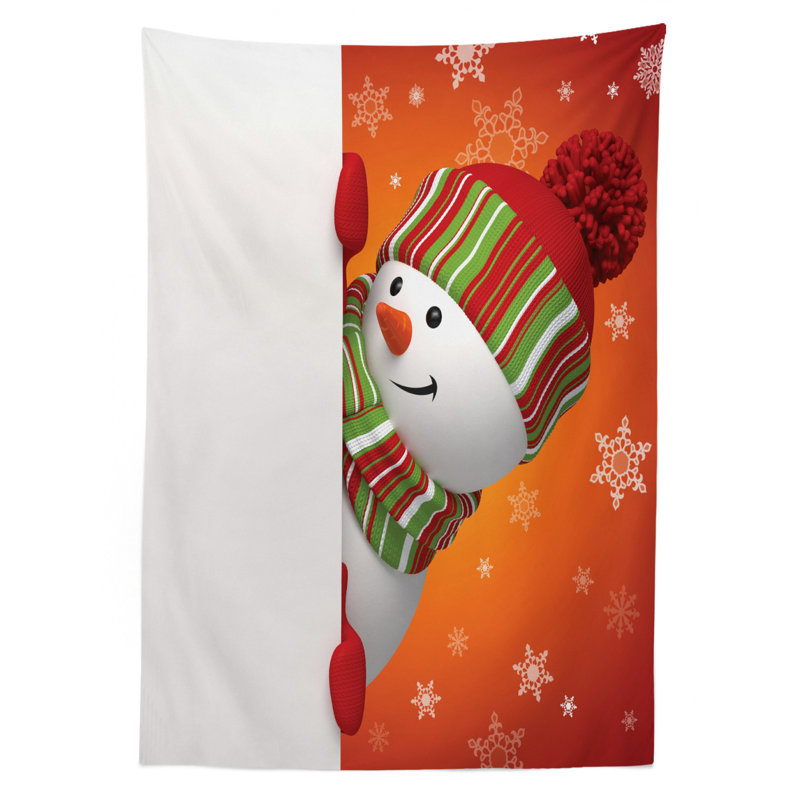 Snowman with Mittens and Hat and Scarf New Year Celebration Design Tablecloth, 90" x 60"