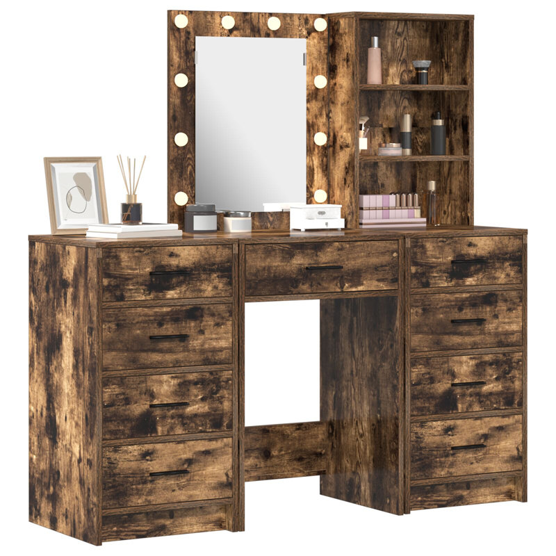 Dressing Table with Mirror, Smoked Oak