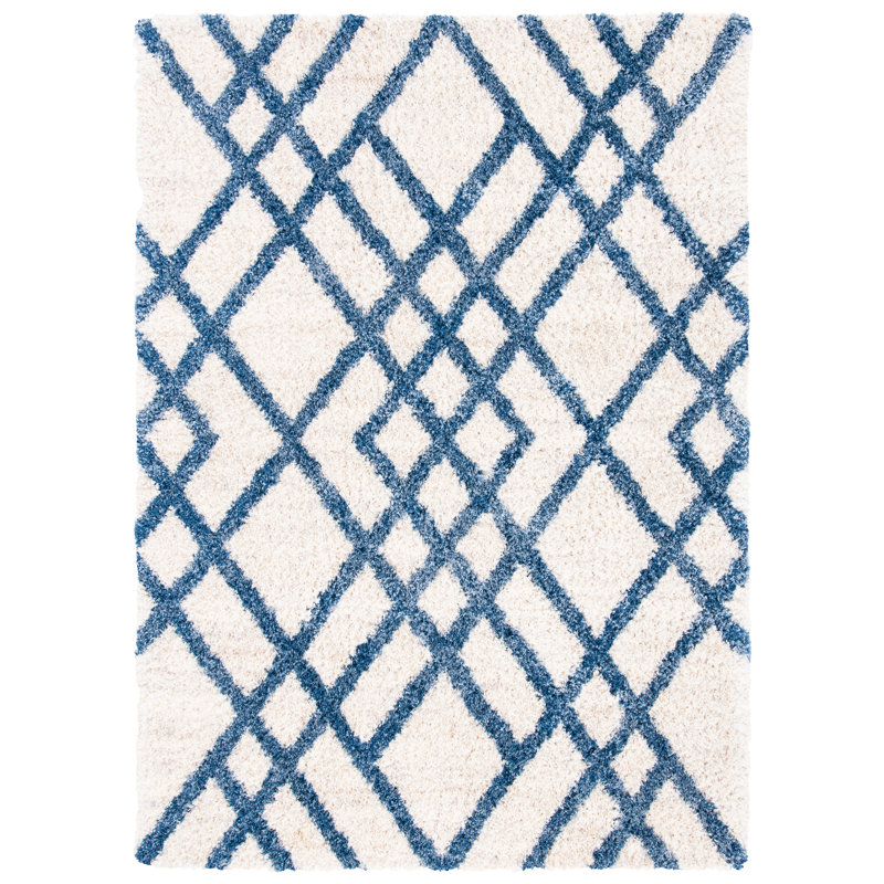 Rivka Geometric Ivory/Blue Area Rug, Rectangle 6' x 9'