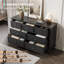 Commode 7 tiroirs 47 po noire, tiroirs profonds, commode en bois, meuble télé, couloir-627330153