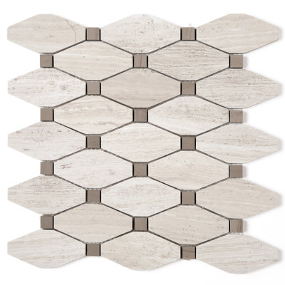 Carreau de mosaïque en marbre poli hexagonal en bois beige 11,82 po x 13,39 po