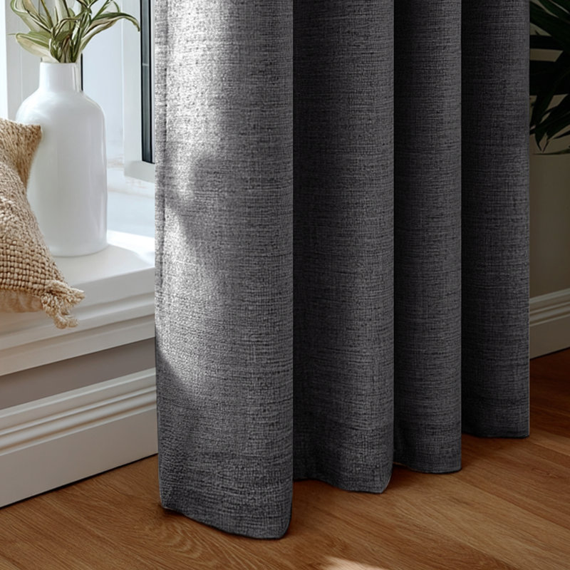 100% Blackout Faux Linen Curtains with TPU Backing – Dual-Layer Noise Reducing & Thermal Insulated Drapes, Gray
