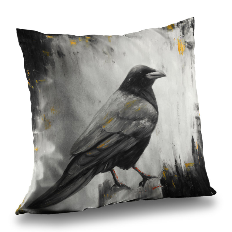 Crow Bird Industrial Animals Poly Twill Throw Pillow – Poly Twill Throw Pillow with Insert, Double-Sided Print