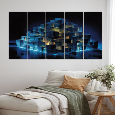 3D Cityscape Future Architecture Turquoise III - Futuristic Architecture Canvas Print - 5 Equal Panels