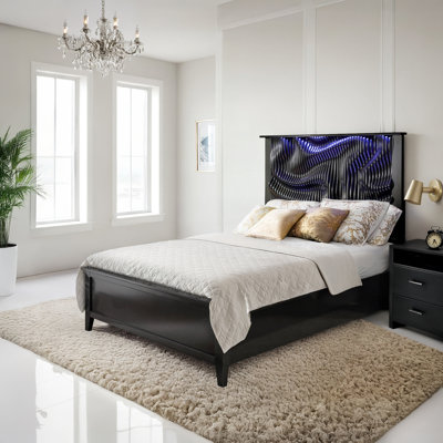 Gorski Wave Headboard With LED Lights Platform Bed