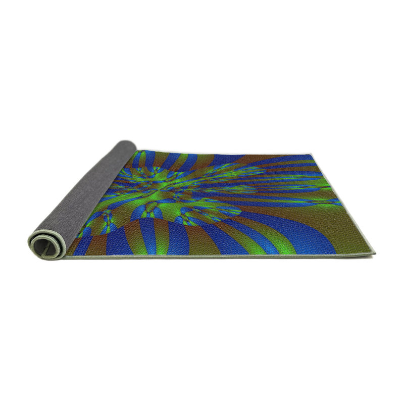 Tapis jaune/bleu tissé à la machine, Rond 4 pi