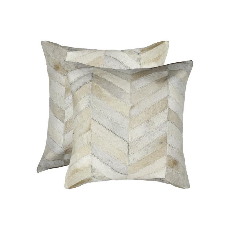 Torino Luxe Chevron Hand-Stitched Cowhide Throw Pillows, Set of 2, Natural 18"x18"