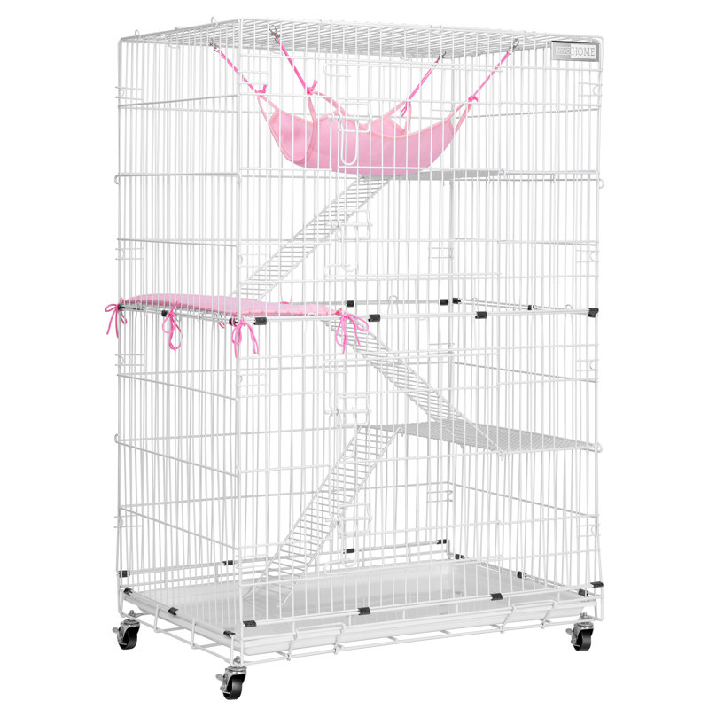Cage / cage pour chat avec hamac Millville, Blanc / rose