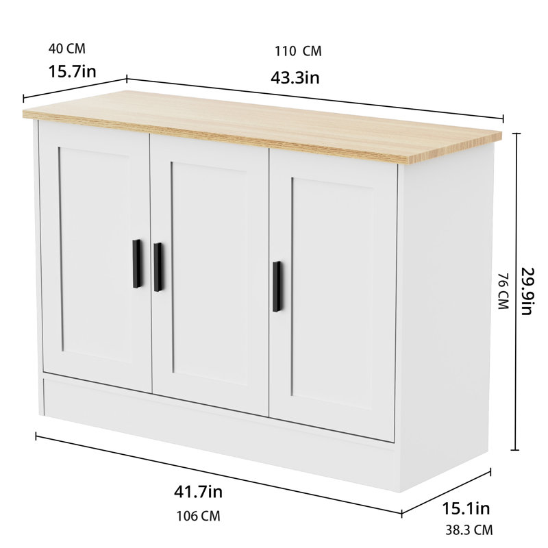 43.3”W  3 Door Buffet Cabinet, Coffee Bar Cabinet With Adjustable Shelf, Kitchen Buffet Sideboard For Living Room, Kitchen