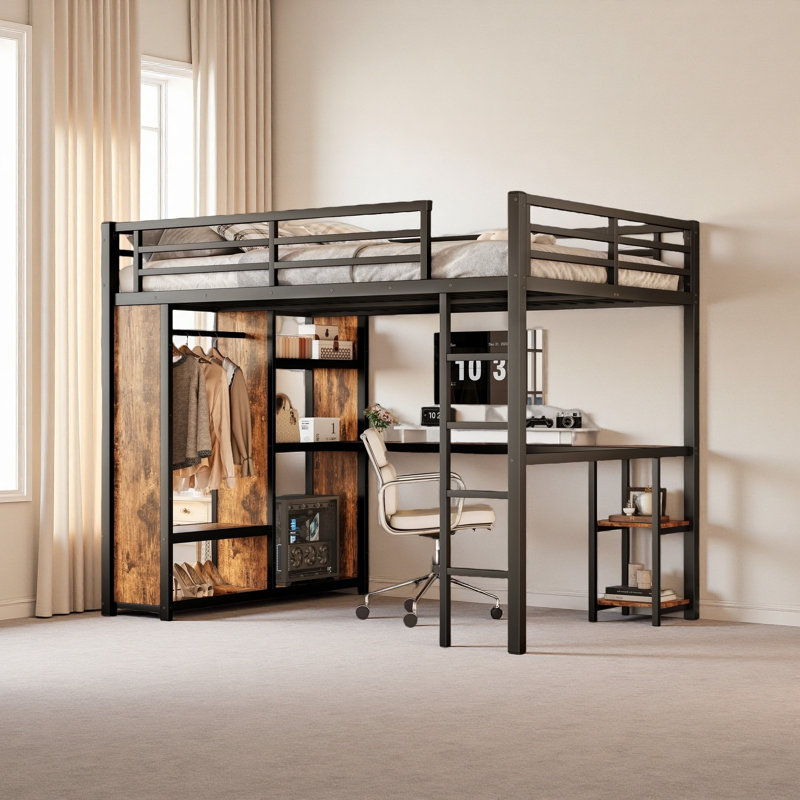 Structure de lit mezzanine grand format avec garde-robe intégrée