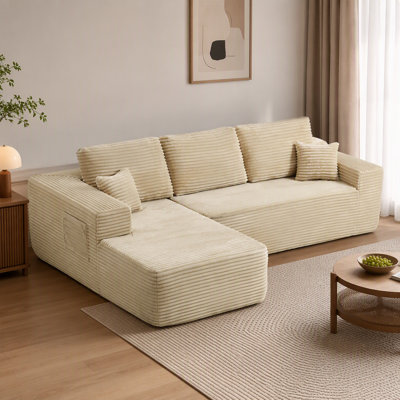 Canapé d'angle en L beige nuage de 104,4 pouces, méridienne modulaire moderne à assise profonde avec poches latérales, aucun assemblage requis