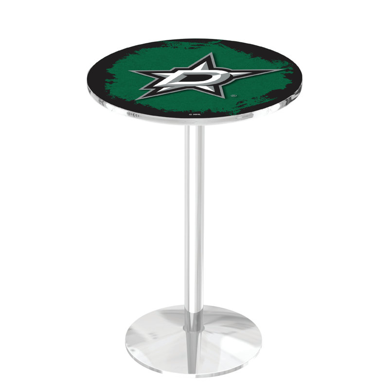 NHL Round Metal Base Dining Table, Chrome, Dallas Stars