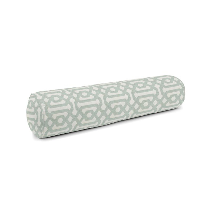 Fretwork Bolster Indoor/Outdoor Pillow Cover & Insert, 9" x 36", Aqua/Cream
