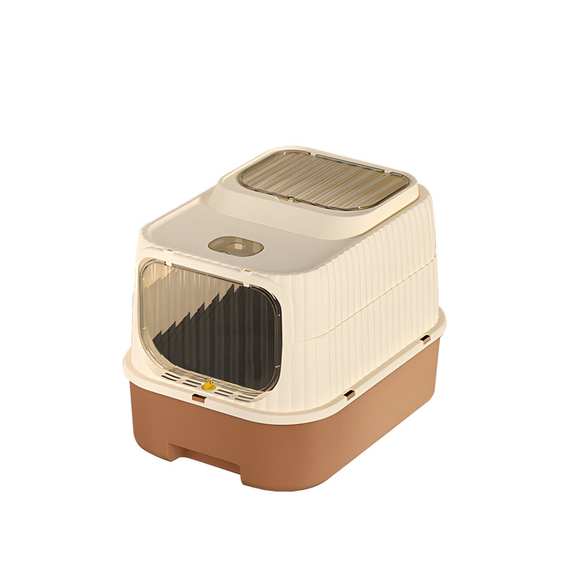 Bac à litière pour chat avec tiroir, bac à litière fermé pour chat, lapin, fuite anti-urine facile à nettoyer (orange)