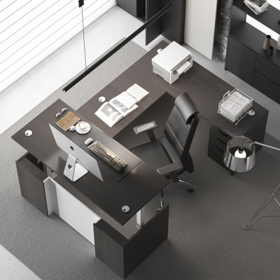 Netha U-Shaped Adjustable Height Executive Standing Desk With 3 Drawer Pedestal by Inbox Zero