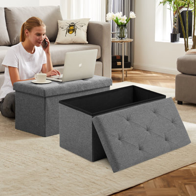 Kesa 30" Wide Rectangle Standard Button Tufted Ottoman with Storage