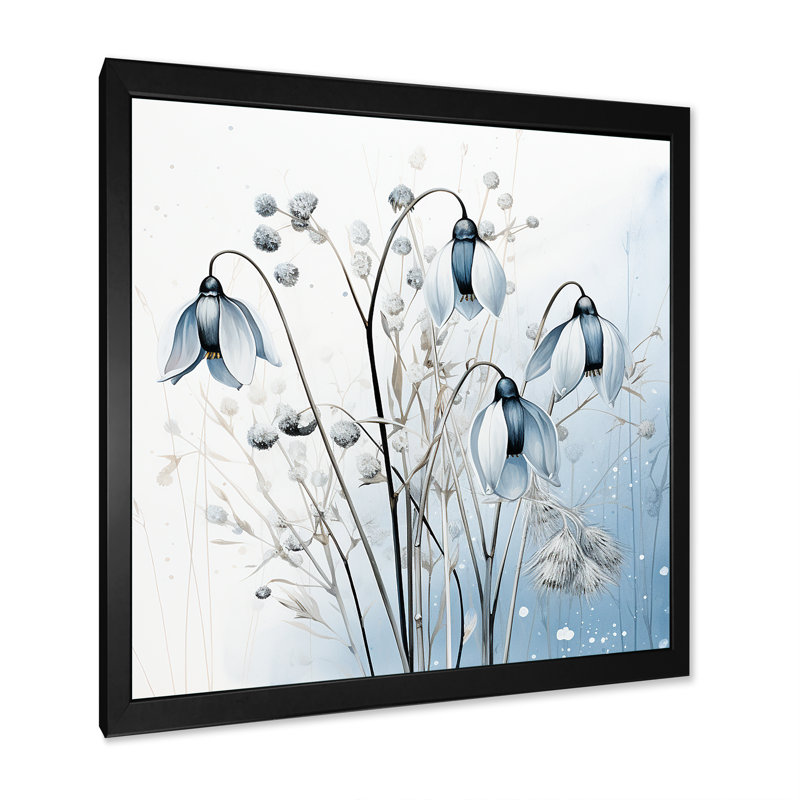 "Minimalisme bleu et blanc", "Snowdrops Bloom", reproduction sur toile, H 16 po x l 16 po x P 1 po, Cadre simple noir