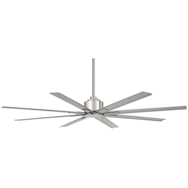 65" Brushed Nickel 8-Blade Outdoor Ceiling Fan with Remote