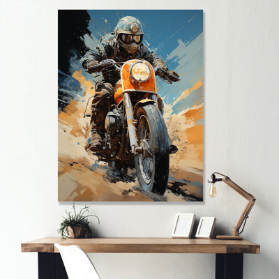 Vélo orange et bleu sur toile
