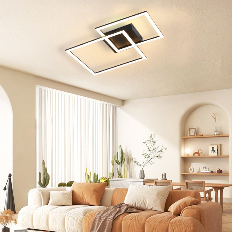 Led Ceiling Light, Square White, Modern, Dimmable With Remote Control, For Bedrooms And Kitchens, Black