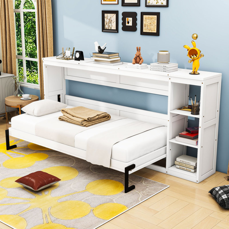 Lit escamotable avec tablettes de rangement Murphy, Simple, Blanc