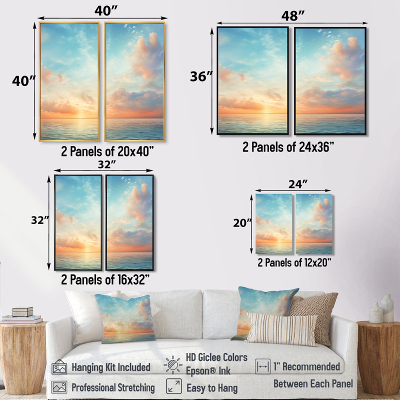 «Orange Sky Harmony Of Horizon», impressions sur toile grand ciel, H 36 po x l 48 po, Impression encadrée flottante, Noir