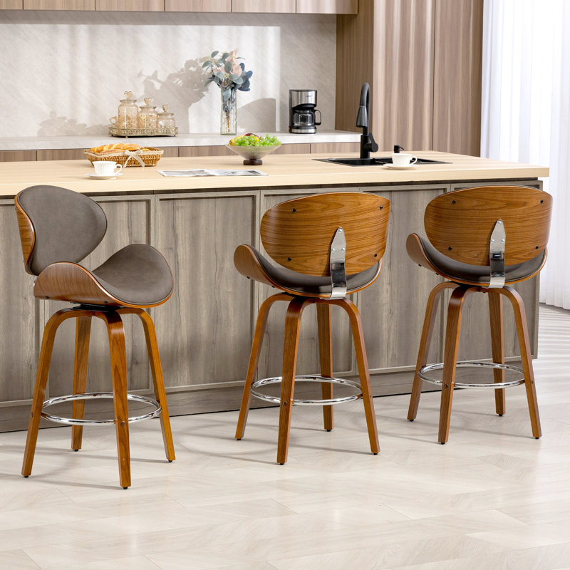 Tabouret de bar et de comptoir pivotant 26 po (ensemble de 3), Brun