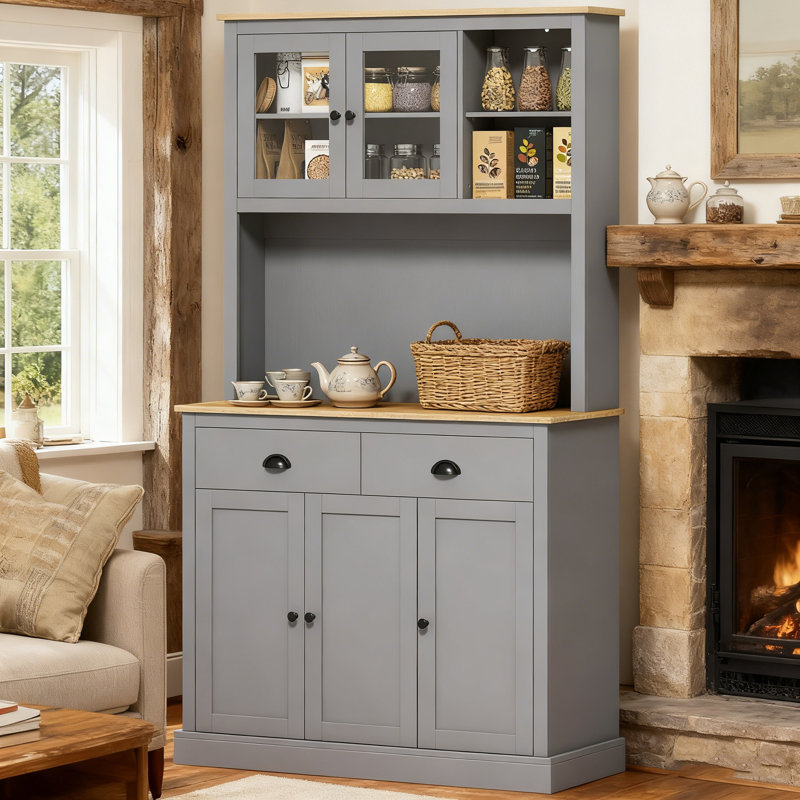 71" Tall Pantry Cabinet Freestanding Kitchen Cabinet, Gray