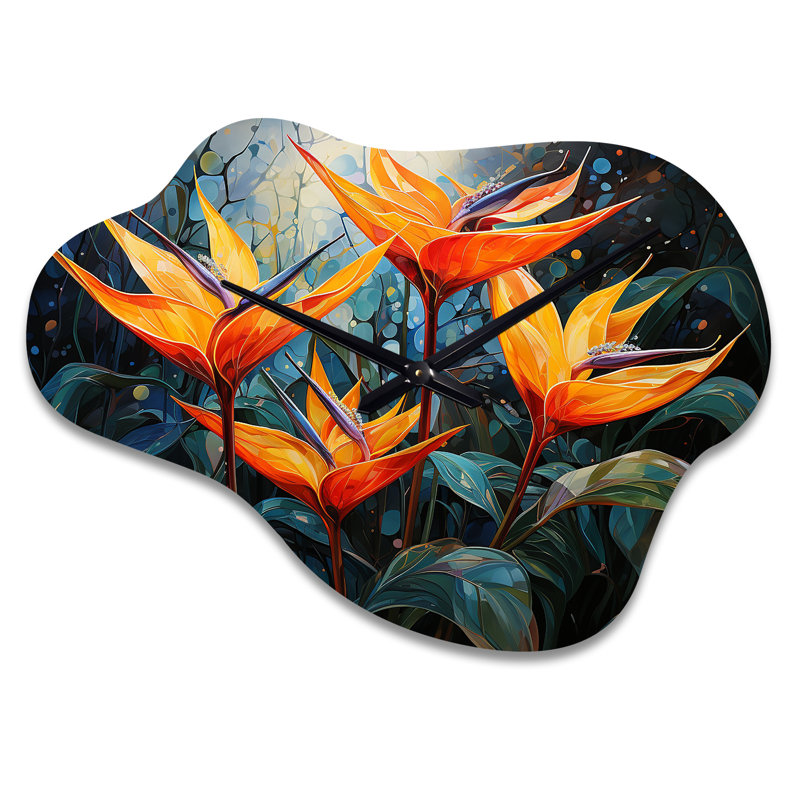 Archbald Birds Of Paradise Paradise IV - Horloges asymétriques en métal, horloge murale en métal orange, Petit