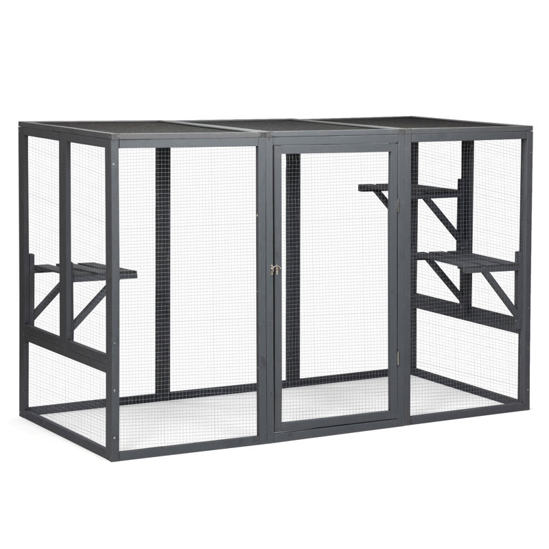 Cage féline avec toit imperméable et pédales réglables