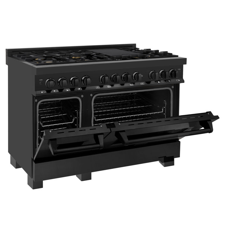 ZLINE 48" Legacy Dual Fuel Range w/ 6 Brass Burners & 2 Ovens in Black Stainless Steel