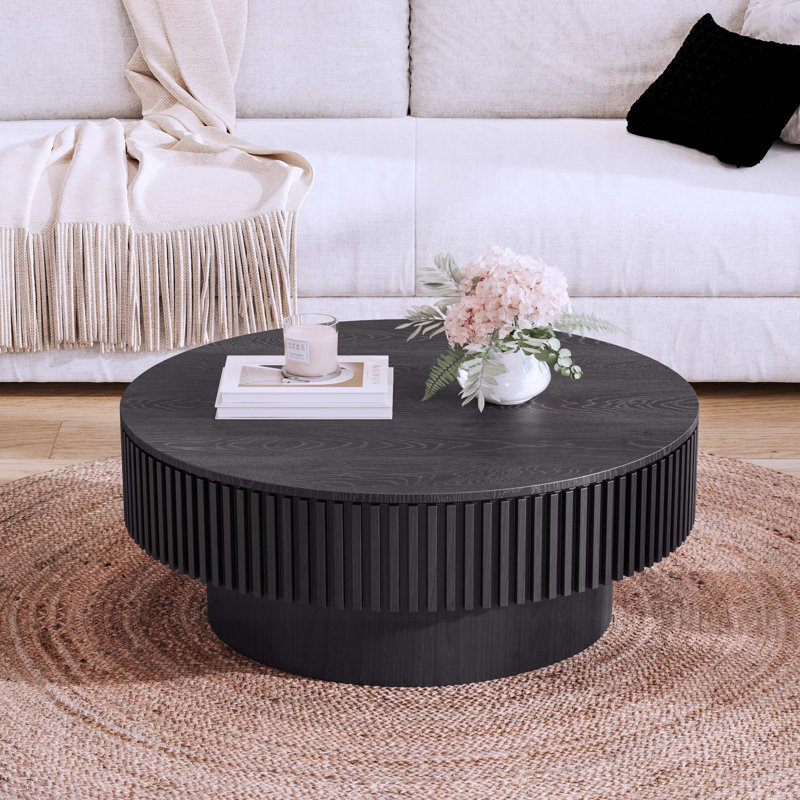 Coffee Table With  Storage Space,Wood Frame, Black, 14" H x 31.5" W x 31.5" D