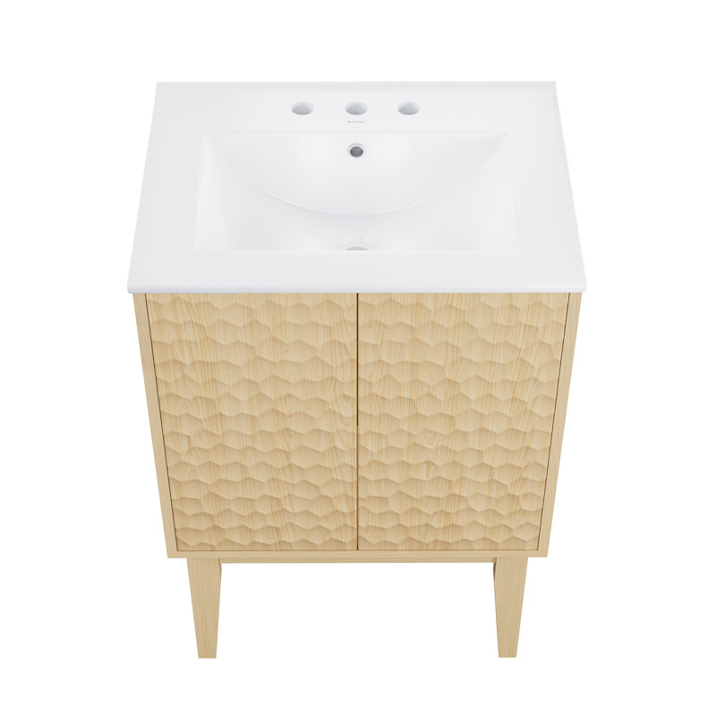 Meuble-lavabo autoportant 24 po Bosse en chêne naturel avec comptoir Bosse, Chêne naturel, Blanc, Trou unique