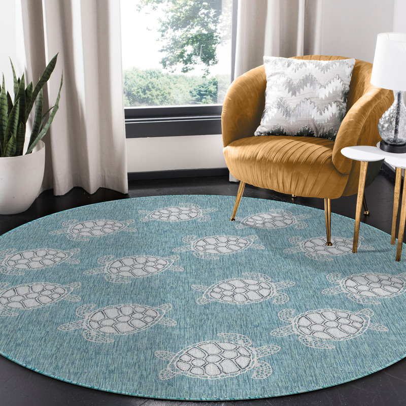 Tapis intérieur / extérieur tissé à la machine Ashwin, Rond 7 pi 10 po