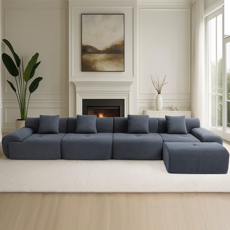 Canapé modulaire en velours côtelé Corduroy, Velours côtelé gris