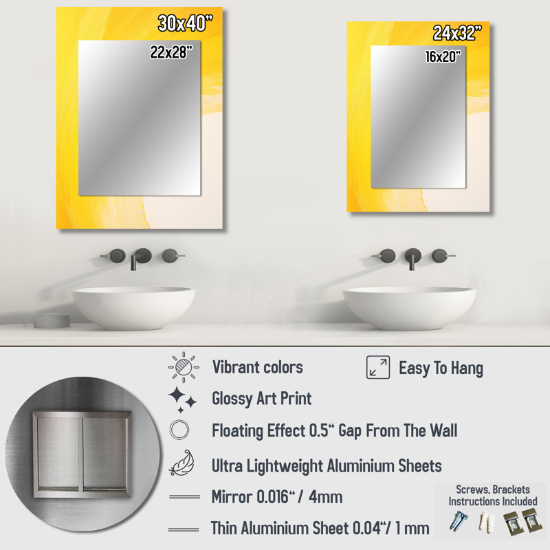 Yellow Chroma Curve - miroir décoratif arc-en-ciel, miroir mural traditionnel, impression d'art en métal, 40 po x 30 po
