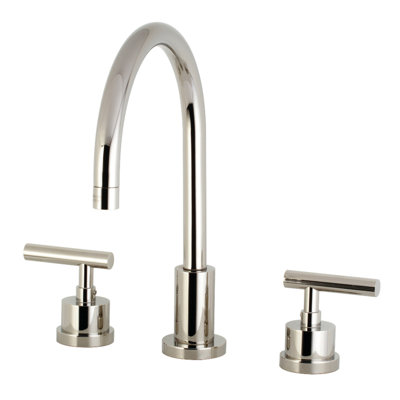 Kingston Brass Manhattan Two-Handle 3-Hole Deck Mount Widespread Bathroom Faucet with Brass Pop-Up Drain