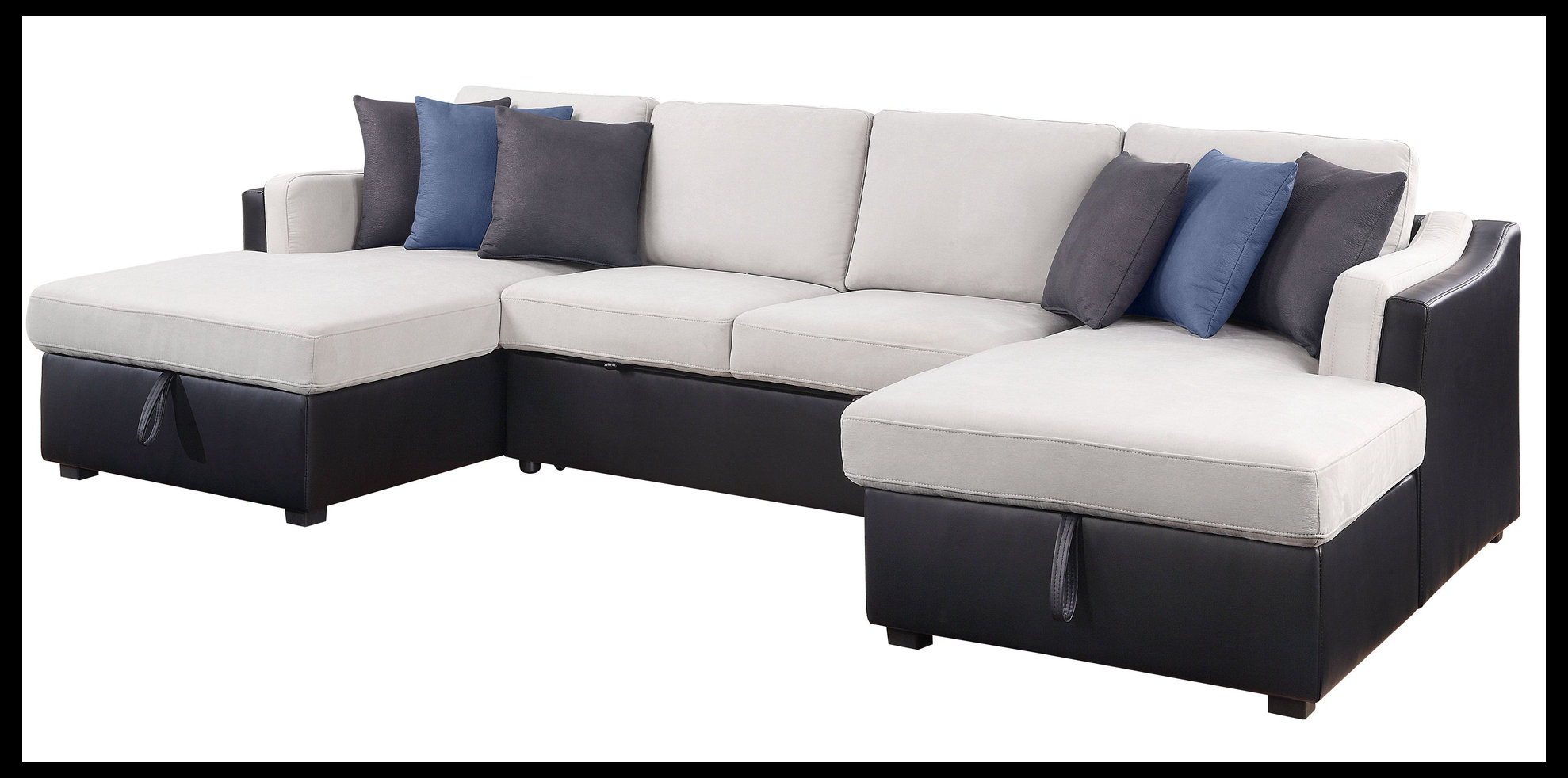 Latitude Run® Merill Sectional Sofa w/Sleeper , Beige Fabric & Black PU