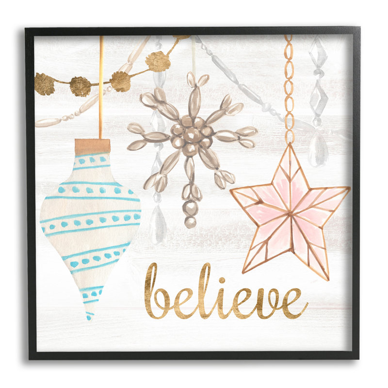 Glimmering Believe Text Holiday, H 24 po x l 24 po x P 1,5 po, Giclée encadrée noir minuit