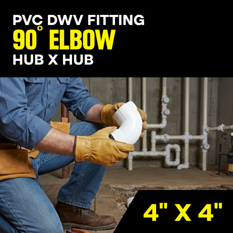 Coude 90 ° 4 plis en PVC blanc 4 po 4 po, bonde Hub x Hub, raccord de plomberie d'évacuation et d'évacuation, (paquet de 10)