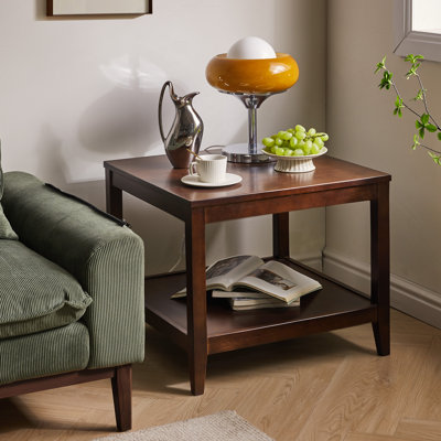 Table de bout carrée en bois massif 23,6 po à 2 niveaux, noyer